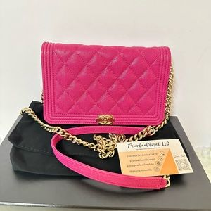 💎✨Authentic✨💎 Chanel  Leboy Wallet on Chain pink caviar leather with  🧿SoLD